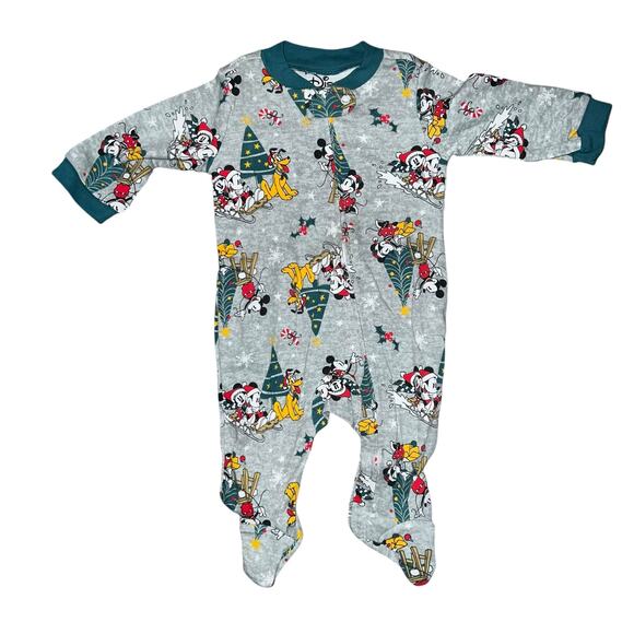 Disney Mickey Mouse Christmas baby one piece christmas footed pajamas size 0/3 - Picture 1 of 4